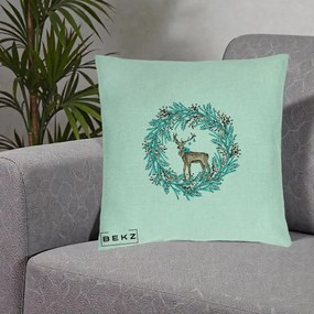 Perna Decorativa Coroana Turcoaz cu Ren, 40x40 cm, Verde Menta, Husa Detasabila, Perna Inclusa, BEKZ®