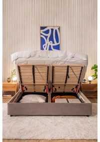 Pat matrimonial gri tapițat cu spațiu de depozitare cu somieră 160x200 cm Myra Slim Line – Bonami Selection