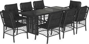 vidaXL Set mobilier de grădină cu perne, 9 piese, negru, poliratan
