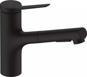 Baterie bucatarie cu dus extractibil negru mat Hansgrohe Zesis M33 150 cu 2 jeturi