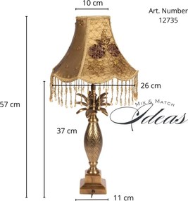 Lampă de masă din aluminiu, auriu, finisaj antichizat, 40 x 11 cm, „Gobelin”