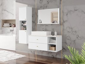 Mobilier baie Kiago II (Alb mat + Marmură bianco + auriu) . 1103959