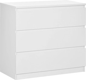 HOMCOM Comodă cu 3 Sertare Modernă fără Mânere pentru Dormitor și Sufragerie, 80x39x73 cm, Alb | Aosom Romania