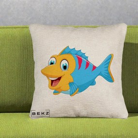 Perna Decorativa Peste Vesel Cartoon, 40x40 cm, Bej Canapea, Husa Detasabila, Perna Inclusa, BEKZ®