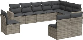 vidaXL Set mobilier de grădină cu perne, 10 piese, gri, poliratan