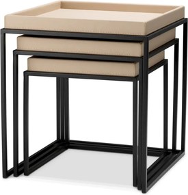 Set 3 masute, Piele Sintetica, Maro Deschis, Leonard