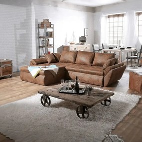 Colțar extensibil dumonde cu ladă de depozitare si sezut confortabil din spuma high-density, Loana Madagaskar Brown II 270x185 cm