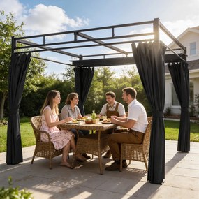 Outsunny Gazebo Pergolă 3x3 m cu Acoperiș Retractabil Glisant, 4 Pereți Laterali, Orificii de Drenare, Pergolă de Grădină din Poliester și Oțel, pentru Terasă, Curte, Exterior, UV30+, Gri Închis | Aosom Romania