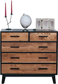 Comodă lemn masiv Timeless 3+2 Sertare Negru, 98 × 45 × 85 cm