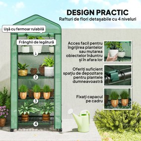 Outsunny Seră Portabilă, Seră pentru Flori și Plante pentru Exterior cu 4 Rafturi, Prelată PE, Verde | Aosom Romania