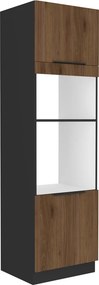 Dulap înalt pentru cuptor şi cuptor cu microunde, nuc okapi/negru, MENZO 60 DPM-210 2F