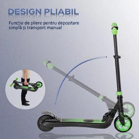 HOMCOM Trotinetă Electrică Pliabilă pentru Copii de 6+ Ani cu Înălțime Reglabilă, 71x36.5x75-80 cm, Verde | Aosom Romania