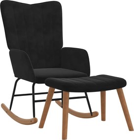 vidaXL Scaun balansoar cu taburet, negru, catifea