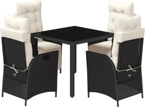 vidaXL Set mobilier de grădină cu perne, 5 piese, negru, poliratan