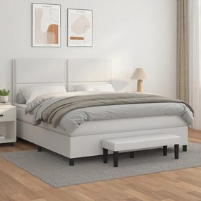 3137612 vidaXL Pat box spring cu saltea, alb, 160x200 cm, piele ecologică