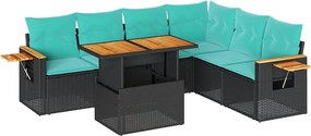 vidaXL Set canapele grădină perne 7 piese negru, poliratan/lemn acacia
