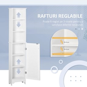 HOMCOM Coloană Baie 3 Niveluri Dulapior Închis Economie Spațiu MDF PAL 34x20x165cm Alb | Aosom Romania
