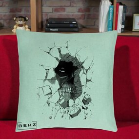 Perna Personalizata Attack on Titan Titan Crapand Zidul, 40x40 cm, Verde Menta, Husa Detasabila, Perna Inclusa, BEKZ®