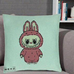 Perna Personalizata Labubu Roz Solo, 40x40 cm, Verde Menta, Husa Detasabila, Perna Inclusa, BEKZ®
