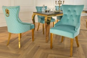 Set 2 scaune Stil Baroc, Catifea, Albastru Deschis, Metal, Auriu, Castle