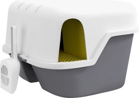 PawHut Bac de nisip pentru pisici casă de toaletă pentru pisici capac superior blocabil și deschis 50 x 50 x 39 cm, crem | Aosom Romania