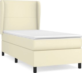 vidaXL Pat box spring cu saltea, crem, 100x200 cm, piele ecologică