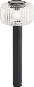 Stâlp modern de exterior negru cu sticlă canelată, cu LED solar inclus IP65 - Ribble Mushroom