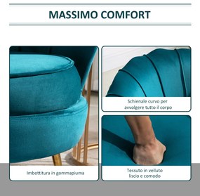 Fotoliu design vintage din Catifea HOMCOM, Fotoliu mic retro de sufragerie, salon si birou, Albastru petrol,179x77x77cm | Aosom Romania