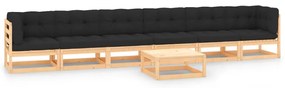 Set mobilier gradina cu perne antracit 7 piese lemn masiv pin Maro si negru, 1, Da