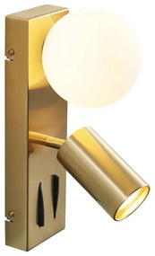 Lampă de perete modernă din alamă cu 2 lumini, reglabilă, cu port USB-C - Lesly