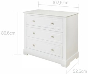Comoda Marylou alba cu 3 sertare L102,6 cm