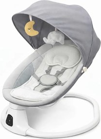 Leagan electric bebelusi 0-12 luni Kidizi Velara gri, spatar reglabil, salteluta si pernuta detasabile, dimensiune generoasa, melodii si sunete, telecomanda, Bluetooth, alimentare priza si baterii