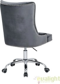 Scaun de birou elegant Victorian, catifea gri argintiu