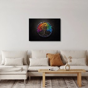 Tablou pe sticlă – Arbore plin de inimi colorate (70x50 cm)