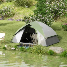 Outsunny Cort de Camping cu 3 Locuri, Geam din Plasă și Cârlig Felinar, Cort de Camping din PE, 270x210x150 cm, Verde | Aosom Romania