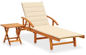 vidaXL Șezlong de grădină cu masă și pernă, lemn masiv de acacia