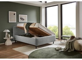 Pat matrimonial gri deschis tapițat cu spațiu de depozitare cu somieră 180x200 cm Primo – Meise Möbel