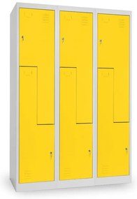 Dulap metalic Z, 3 compartimente, 120 x 50 x 180 cm, incuietoare cu cilindru, galben - ral 1023