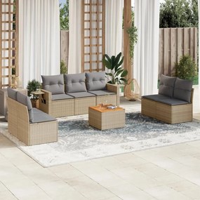 vidaXL Set canapele de grădină, 8 piese, cu perne, bej, poliratan