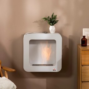 Semineu cu bioetanol de perete, incalzitor din metal, ardere de 2,5 ore, Acoperire 20m² cu rezervor de 1 l, 48x18x48cm alb HOMCOM | Aosom RO