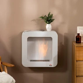 Semineu cu bioetanol de perete, incalzitor din metal, ardere de 2,5 ore, Acoperire 20m² cu rezervor de 1 l, 48x18x48cm alb HOMCOM | Aosom RO