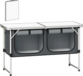 Outsunny Masă de Bucătărie pentru Camping Pliabilă cu Dulap din Material Oxford Cadru din Aluminiu pentru Picnic 120x47x70 cm Argintiu | Aosom Romania