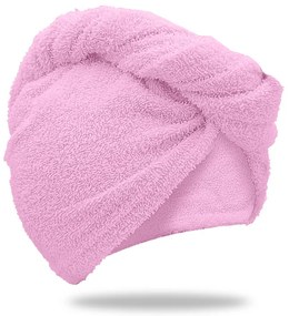 Prosop turban roz cu uscare rapida, 100% bumbac
