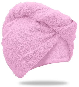 Prosop turban roz cu uscare rapida, 100% bumbac