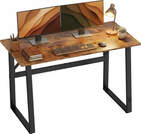 HOMCOM Birou pentru Computer, 120x60x76 cm Birou Lungu cu Colțuri Rotunjite și Structură din Oțel, Masă PC Industrială, pentru Casă, Studiu, Dormitor, Birou, Maro Rustic | Aosom Romania