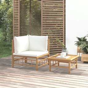 362299 vidaXL Set mobilier de grădină cu perne alb crem, 2 piese, bambus