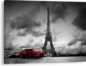 Tablou - Turnul Eiffel și mașina roșie (70x50 cm)