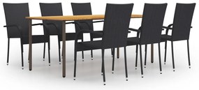 vidaXL Set mobilier de grădină, 7 piese, negru, poliratan