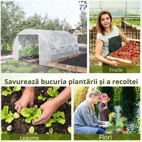 Outsunny Seră cu Tunel cu Ușă, Panouri și 8 Ferestre Rulabile, în Oțel Zincat și PE, 3.97x3x2 m, Alb | Aosom Romania