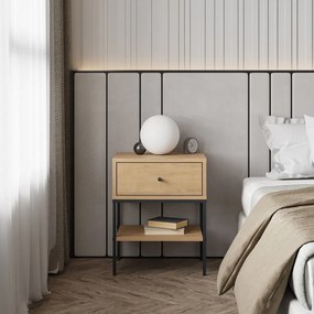 Noptieră în culoare naturală cu rafturi cu aspect de lemn de stejar Lisa – Marckeric